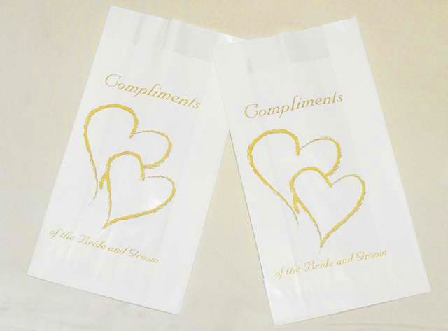 Wedding - Anniversary Cake Bags - Gold Heart Complimentss x 10 Pack